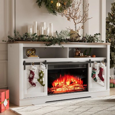 LACOO Farmhouse Sliding Barn Door TV Stand with Fireplace