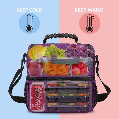 Purple Double Compartment Insulated Lunch Bag for Adults