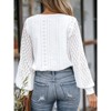 Coolmee Women's Long Sleeve Tops Eyelet Scalloped Lace V Neck Blouse Casual Loose Fashion Shirts - 2 of 4