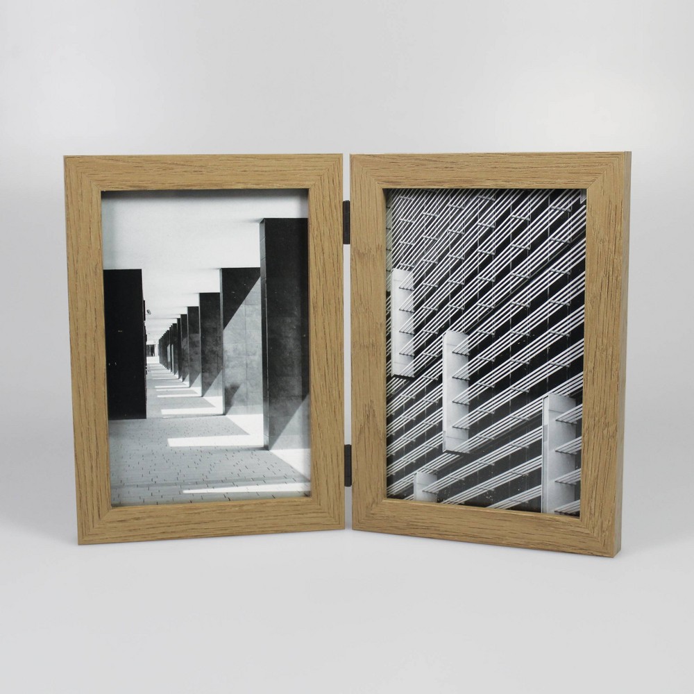 Photos - Photo Frame / Album Thin Hinged Frame Holds 2  Photos Frame Natural - Threshold™(4"x 6")