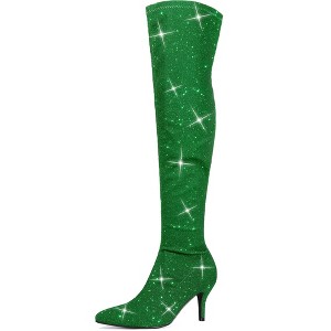 Allegra K Women's Glitter Pointed Toe Stiletto Heels Over the Knee High Boots - 1 of 4