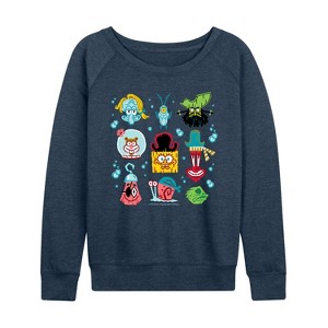Women's - Spongebob Squarepants - Spongebob: The Search For Squarepants Grid Lightweight French Terry Wide Neck Long Sleeve Graphic Shirt - 1 of 4