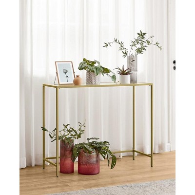 Gold Metal Frame Console Table with Tempered Glass Top
