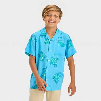 Boys' Short Sleeve Tie-dye Button-down Shirt - Cat & Jack™ Blue