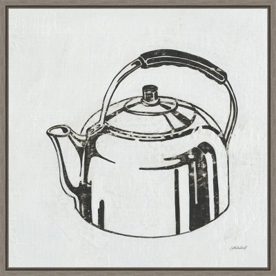 16" x 16" Retro Tea Kettle Kitchen by Kathrine Lovell Framed Wall Canvas - Amanti Art