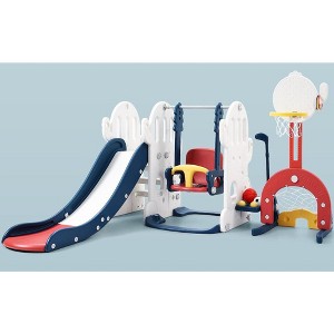 7 in 1 Toddler Slide and Swing Set, Kids Freestanding Slide Climber with Adjustable Swing and Basketball Hoop - 1 of 4