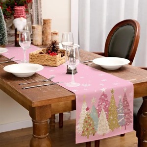 Racxily Christmas Table Runner , Xmas Trees Snowflakes Holiday Decorative Farmhouse Table Decoration for home - 1 of 4