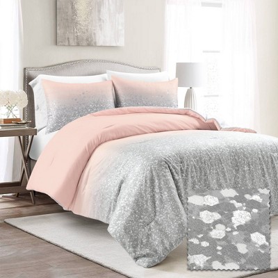 2pc Twin Glitter Ombre Metallic Print Comforter Set Blush/Gray - Lush Décor