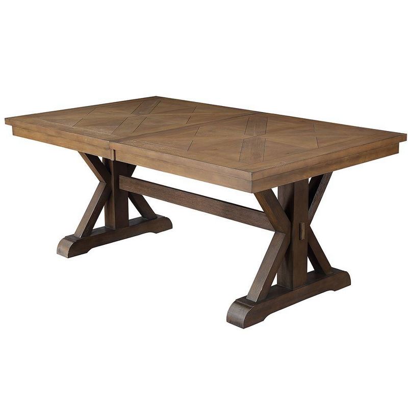 Pascaline 72-96&#34; Dining Tables Gray Fabric, Rustic Brown and Oak - Acme Furniture, 6 of 7