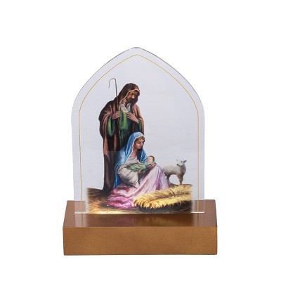 Season's Designs Christmas Nativity Scene 8" Led Acrylic Tabletop Sign Battery Operated, On Off Switch , Timer