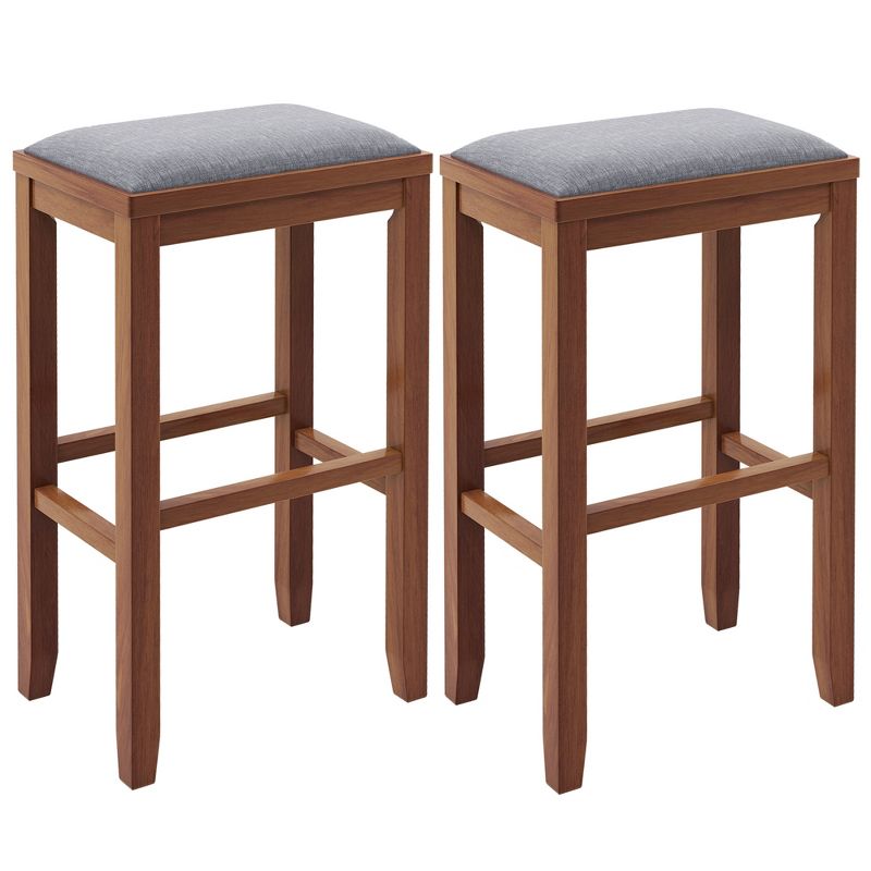 Costway Set of 2 Upholstered Bar Stools Wooden Counter Height Dining Chairs Brown, 1 of 10