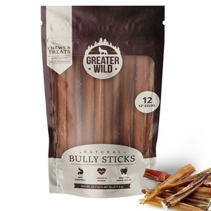 Greater Wild Beef Bully Sticks, Dog Treats, Long-Lasting, All-Natural - Standard 12" Sticks, 12 Count - 1 of 3