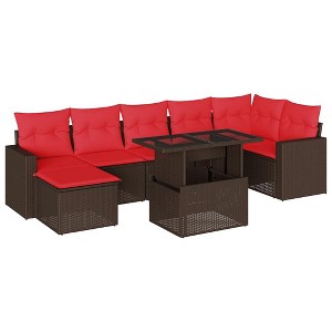 vidaXL 8 Piece Garden Sofa Set with Cushions Brown Poly Rattan - Brown without storage - 1 of 4