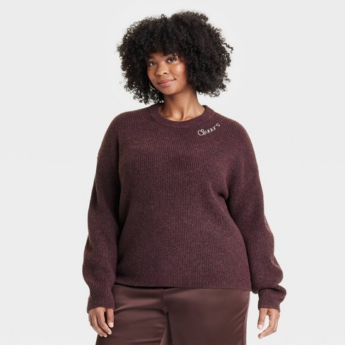 Burgundy crew neck sweater women's hotsell
