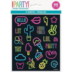 4ct Sticker Sheets Party Favors Neon/Black: Unique Industries Kids Neon Party Supplies, Dollar Section, 88 Pack - 1 of 3