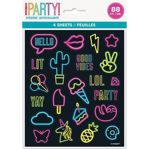 4ct Sticker Sheets Party Favors Neon/black : Target