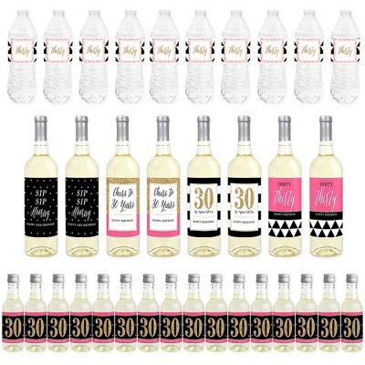 Big Dot of Happiness Chic 30th Birthday - Pink, Black and Gold - Birthday Party Decorations - Beverage Bar Kit - 34 Pieces