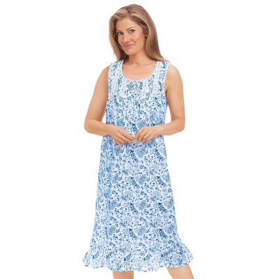 Collections Etc Floral Lace-trimmed Sleeveless Nightgown Large Blue ...