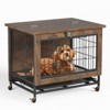 Small Dog Crate Furniture with 2 Doors and Wheels, 26.4 in L x 19.7 in W x 25.6 in H Heavy Duty Wooden Indoor Kennel Dog House Cage Side End Table - 3 of 4