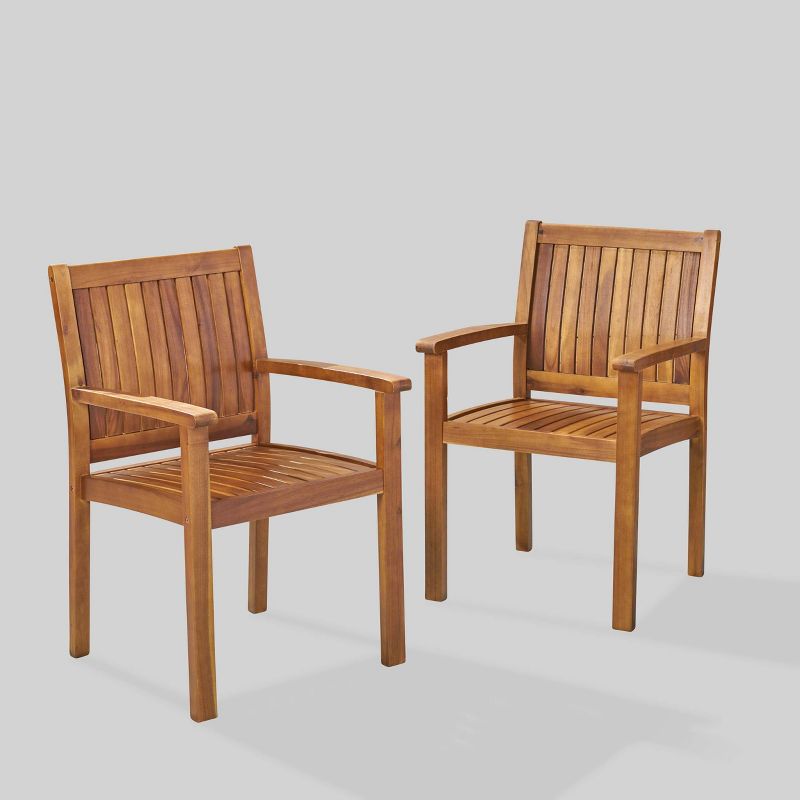 Wilson 2pk Acacia Wood Patio Dining Chair - Teak - Christopher Knight Home, 1 of 7