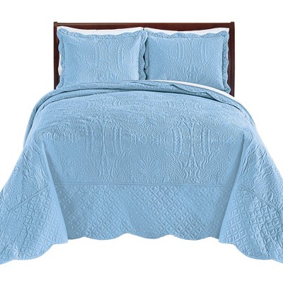 Collections Etc Demi Oversized Textured Medallion Design Scalloped Edge Bedspread