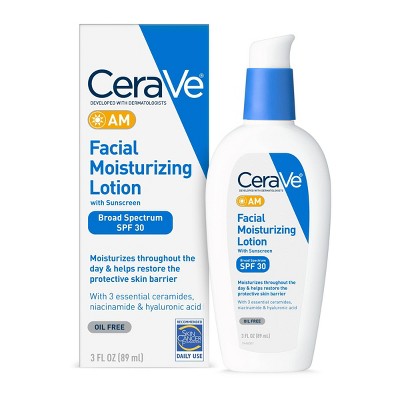 CeraVe Face Moisturizer with Sunscreen, AM Facial Moisturizing Lotion for Normal to Dry Skin - SPF 30 - 3 fl oz 