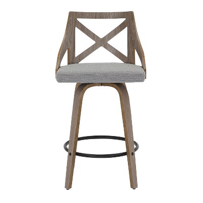 Charlotte 26" Light Grey Fabric and White Washed Wood Swivel Counter Stools