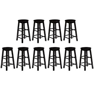 PJ Wood Classic Round Seat 29" Tall Kitchen Counter Stools for Homes, Dining Spaces, and Bars with Backless Seats & 4 Square Legs, Black (Set of 10) - 1 of 4