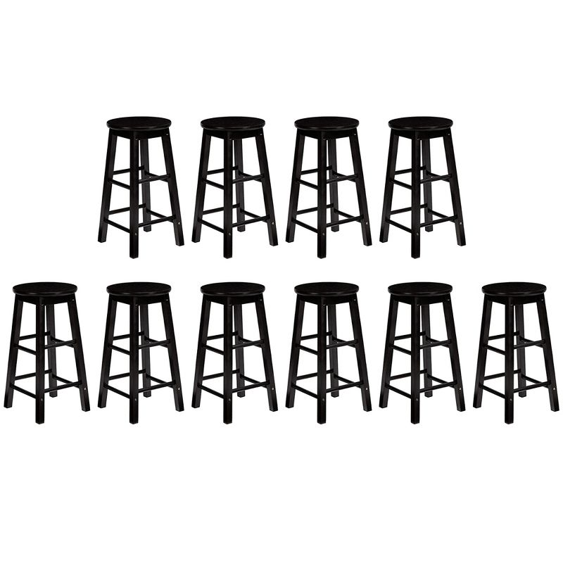PJ Wood Classic Round Seat 29" Tall Kitchen Counter Stools for Homes, Dining Spaces, and Bars with Backless Seats & 4 Square Legs, Black (Set of 10), 1 of 7