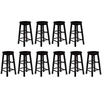 PJ Wood Classic Round Seat 29" Tall Kitchen Counter Stools for Homes, Dining Spaces, and Bars with Backless Seats & 4 Square Legs, Black (Set of 10)