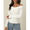 Seta T Women's V Neck Cross Off Shoulder Long Sleeve Ribbed Knit Slim Fit Sweaters - 2 of 4