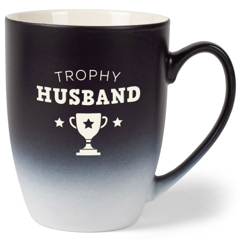 Elanze Designs Trophy Husband Two Toned Ombre Matte Black and White 12 ounce Ceramic Stoneware Coffee Cup Mug, 1 of 2
