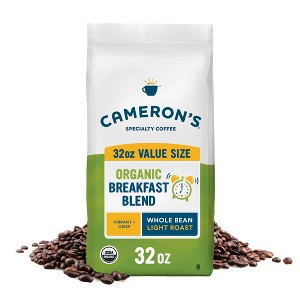 Cameron's Coffee Organic Breakfast Blend Light Roast Whole Bean Coffee - 32oz - 1 of 3