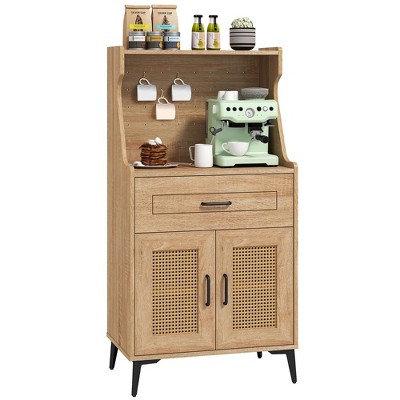 Tangkula Coffee Bar Cabinet w/Pegboard Storage Drawer & Adjustable Shelf Buffet Sideboard