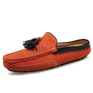 Santimon Men's Suede Fringed Mules Slip-On Shallow Back Loafers Orange - 1 of 4