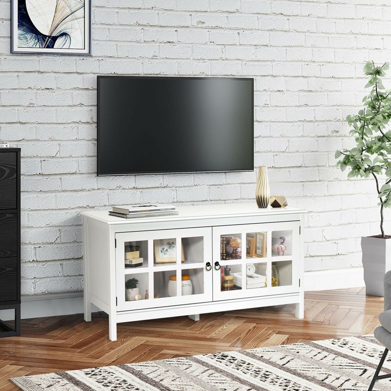 Tangkula TV Stand Modern Wood Storage Console Entertainment Center w/ 2 Doors White, 2 of 11