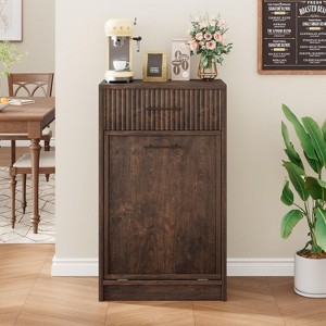 Fluted Tilt Out Trash Cabinet, Hidden Garbage 10 Gallon, Freestanding Dog Proof Can, Wooden Trash Cabinet for Kitchen Dining Room - 1 of 4