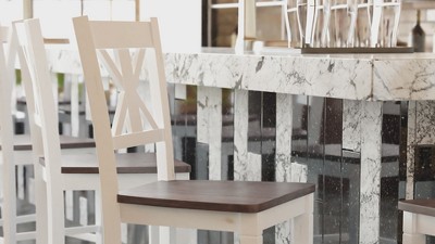 White Wash Solid Wood Cross Back Counter Stools, Set of 2