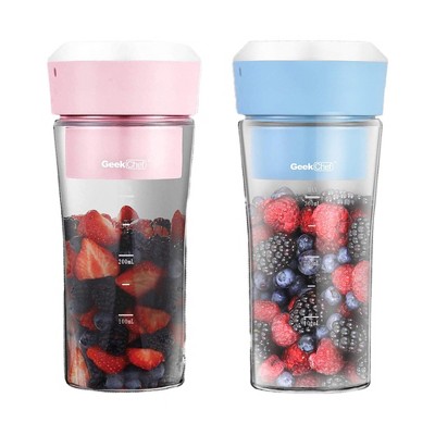  Geek Chef GPB30 10 Oz Portable Personal Cordless Blender, Pink and Blue 2 Pack 