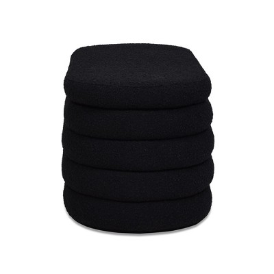 Ebony Black Boucle Upholstered Oval Storage Bench with Hinged Lid