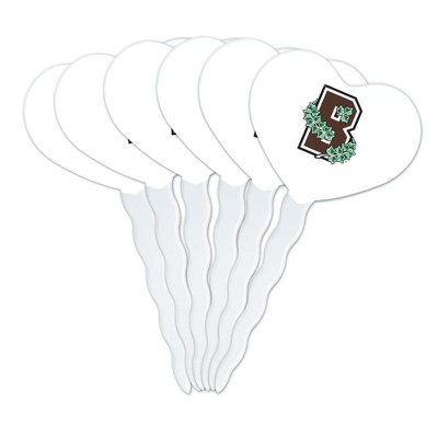 Brown University Secondary Logo Heart Love Cupcake Picks Toppers Decoration Set of 6