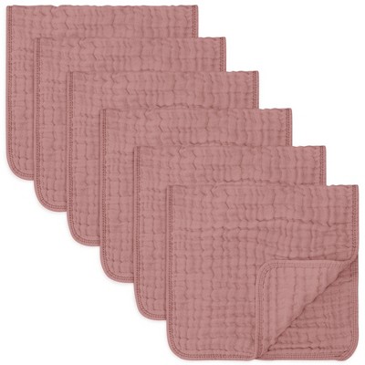 Image of Muslin Burp Cloths Large 100% Cotton by Comfy Cubs  (Mauve, Pack of 6)