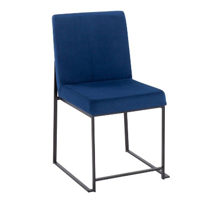 Fuji Contemporary High-Back Side Chair in Blue Velvet and Black Steel