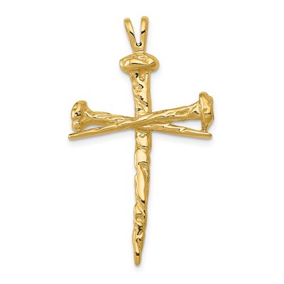 Black Bow Jewelry Ladies 14k Yellow Gold, Nail Cross Pendant 23 x 40mm