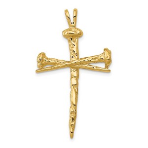 Black Bow Jewelry Ladies 14k Yellow Gold, Nail Cross Pendant 23 x 40mm - 1 of 4