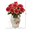 Nearly Natural Rose Artificial Arrangement in Flower Print Jar, Light Pink - 4 of 4