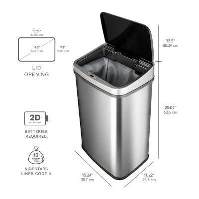 13 Gallon Silver Stainless Steel Touchless Motion Sensor Trash Can