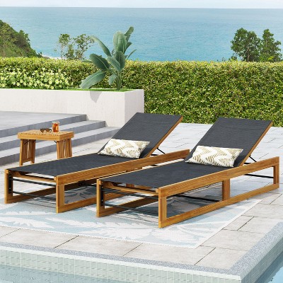 PAGED Patio Chaise Lounge Wooden Adjustable Recliner with Armrests Modern Lounge Chair for Garden, Poolside