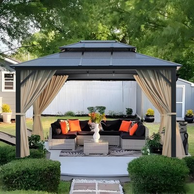 WhizMax 10' X 12' Hardtop Gazebo Canopy, Double Roof with Netting and Curtains, Outdoor Aluminum Frame Pergola