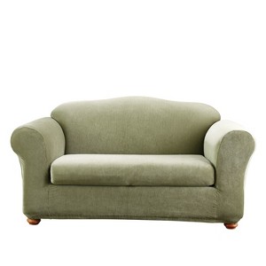 Stretch Stripe 2pc Loveseat Slipcover Sage - Sure Fit, Green